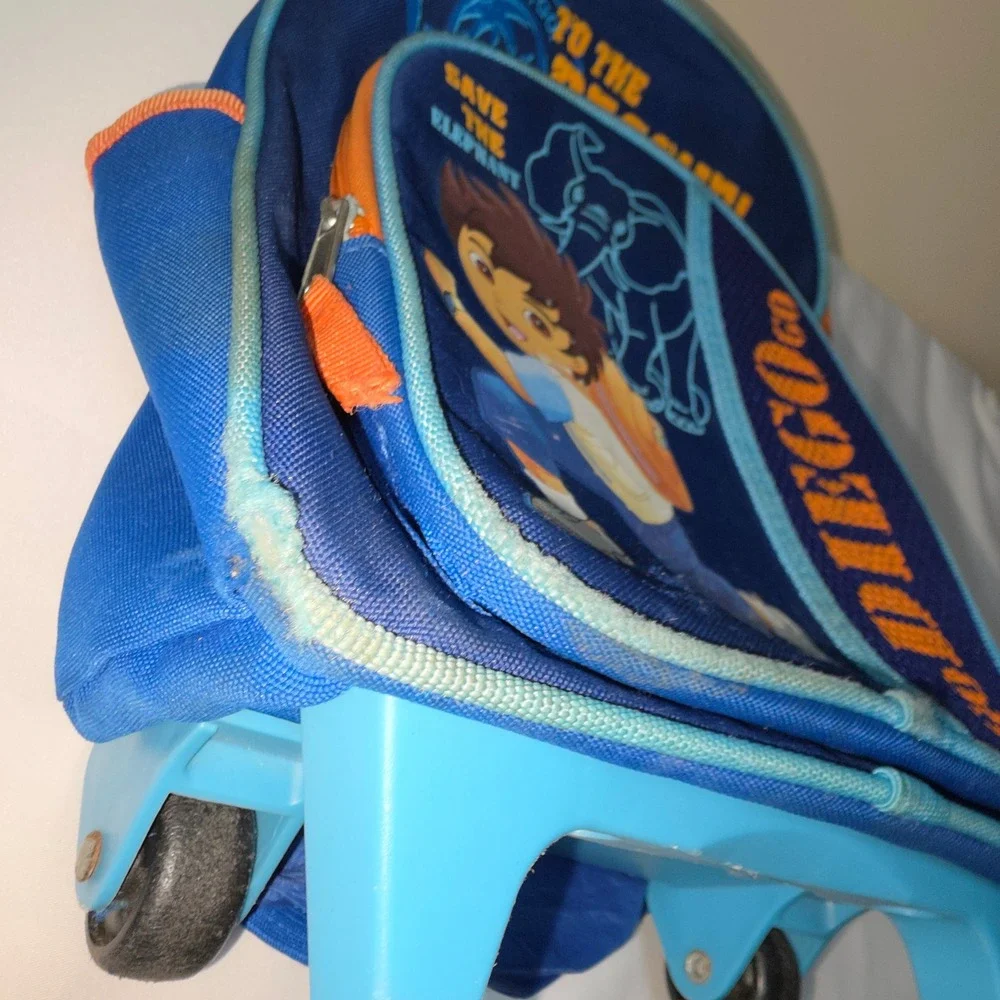 Vtg Rare Go Diego Go Kids Rolling Backpack Blue Orange To The Rescue‎ 15 inch